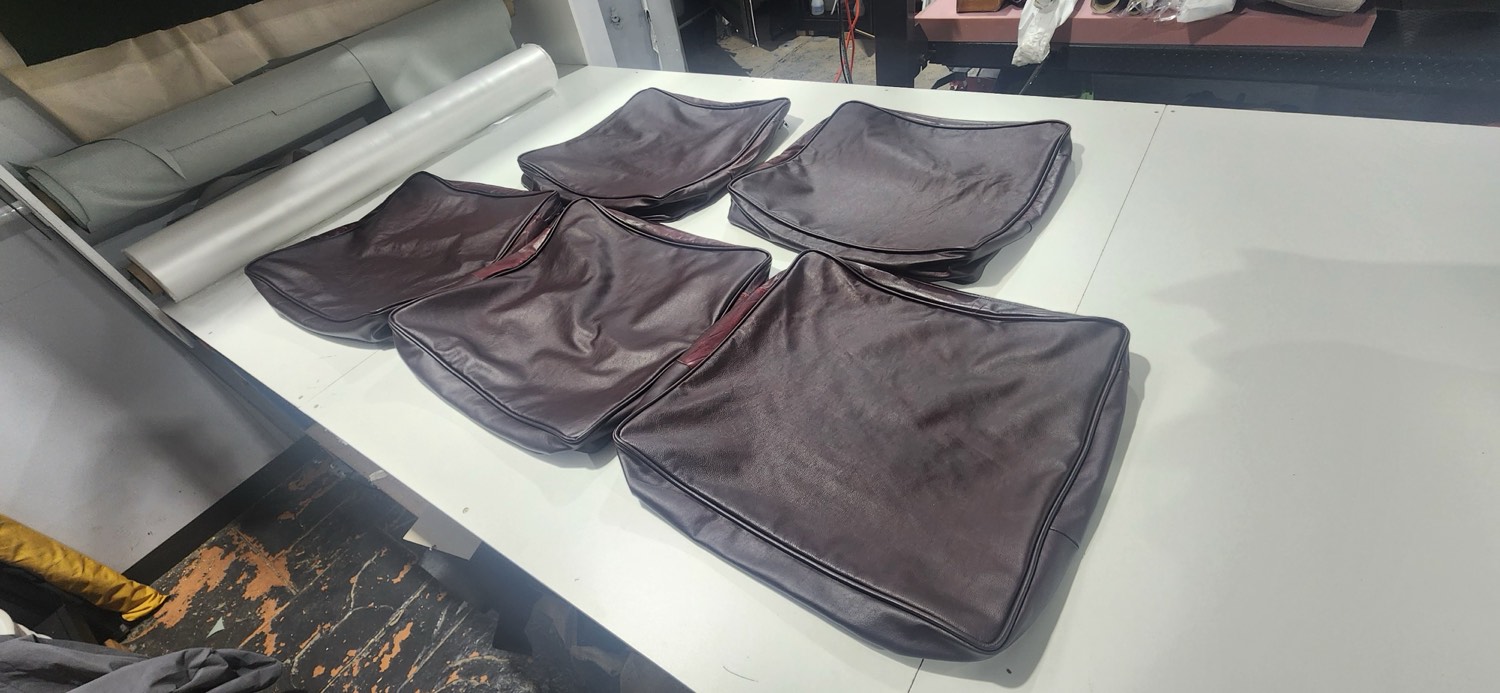 The remade Moran Chesterfield cushions in new Tasman rub off leather